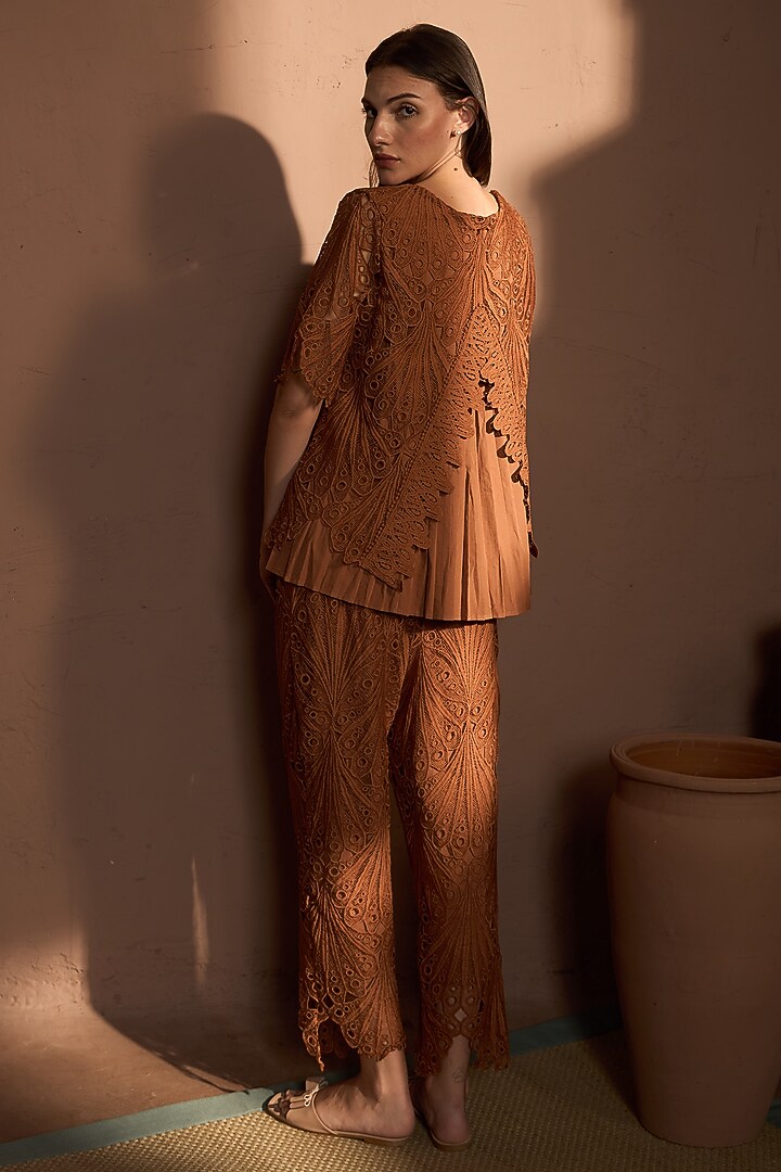 Coffee Brown Cotton Lace Co-Ord Set by Tasuvure at Pernia's Pop Up Shop