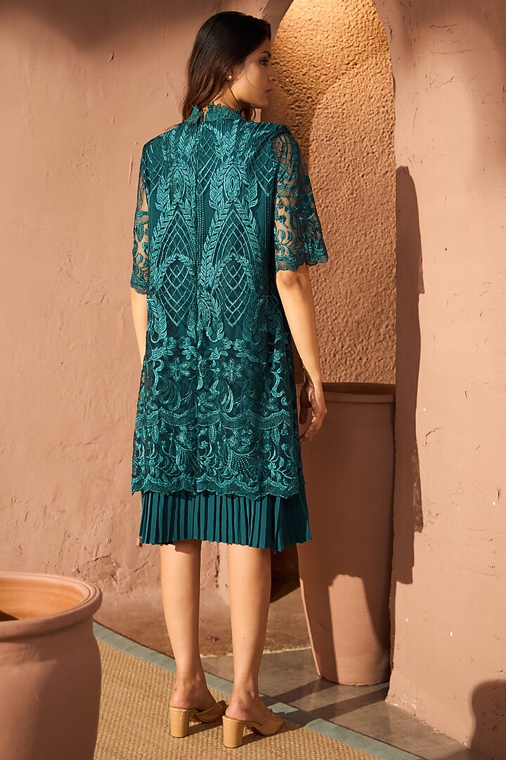 slim fit dress slacks Green Lace Midi Dress | Formal Lace Dress | Green Lace Dress main image 0