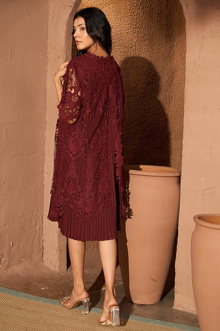 Red Cotton Lace Midi Summer Dress by Tasuvure at Pernia's Pop Up Shop