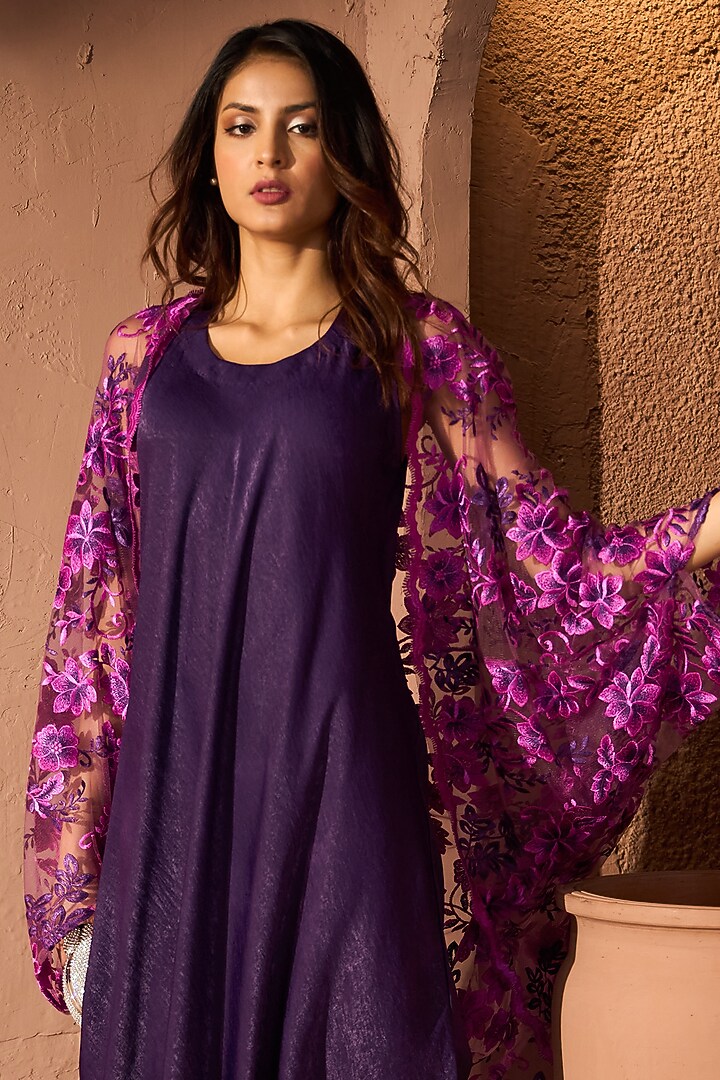 Purple Satin & Lace Jacket Vacation Dress by Tasuvure at Pernia's Pop Up Shop