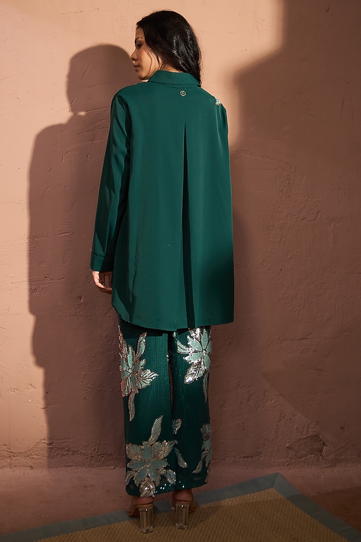 Emerald Green Crepe Sequins Embroidered Co-Ord Set by Tasuvure at Pernia's Pop Up Shop