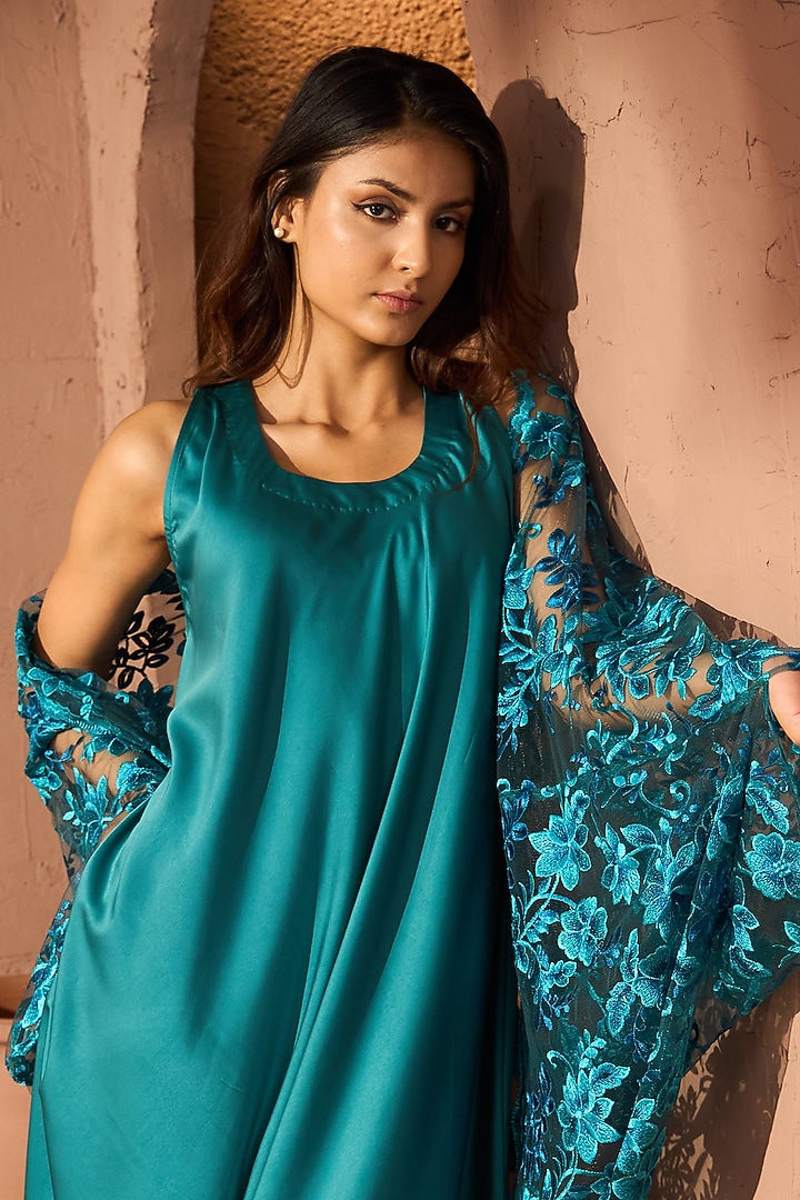 Blue Satin & Lace Jacket Vacation Dress by Tasuvure at Pernia's Pop Up Shop