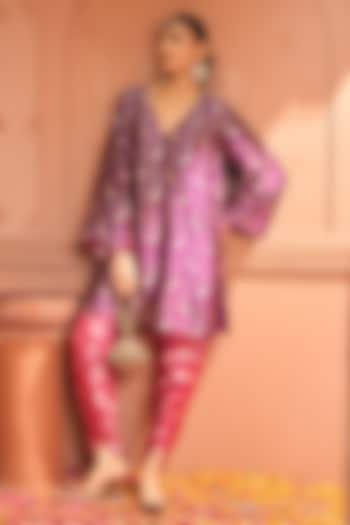 Purple Brocade Silk Tunic Set by Tasuvure at Pernia's Pop Up Shop