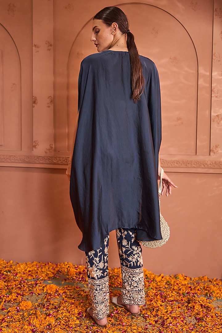 Midnight Blue Satin Silk Co-Ord Set by Tasuvure at Pernia's Pop Up Shop