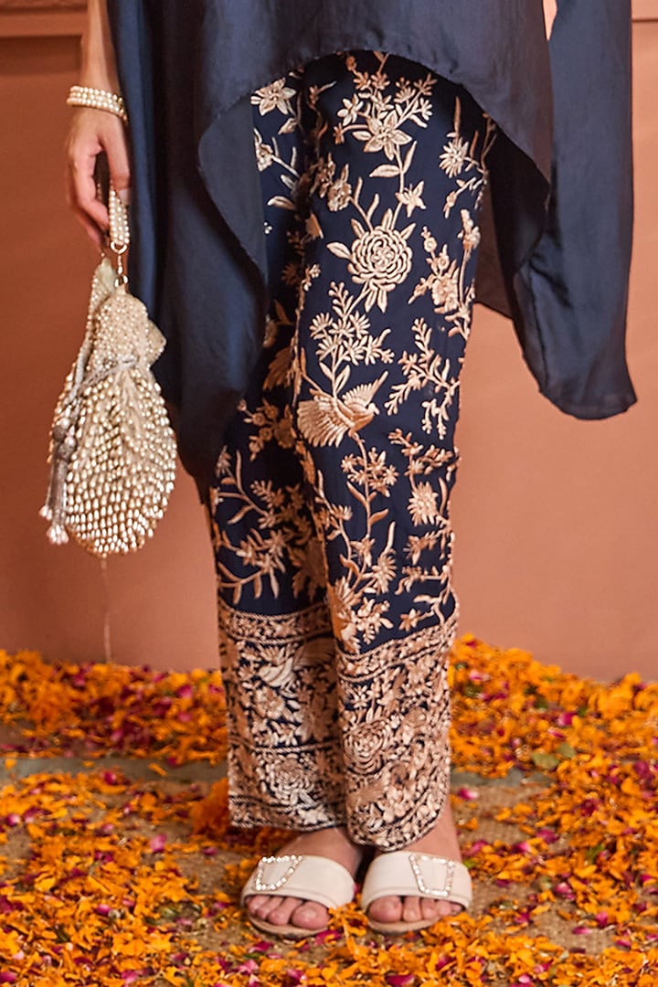 Midnight Blue Satin Silk Co-Ord Set by Tasuvure at Pernia's Pop Up Shop