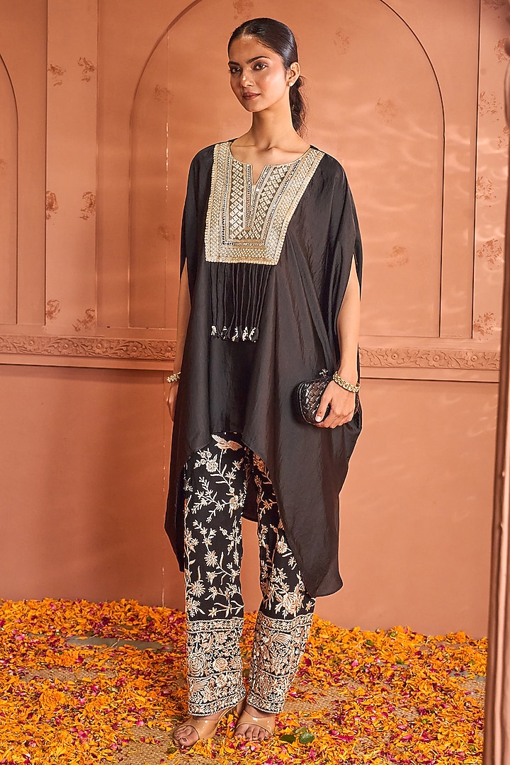 Black Satin Silk Co-Ord Set by Tasuvure at Pernia's Pop Up Shop