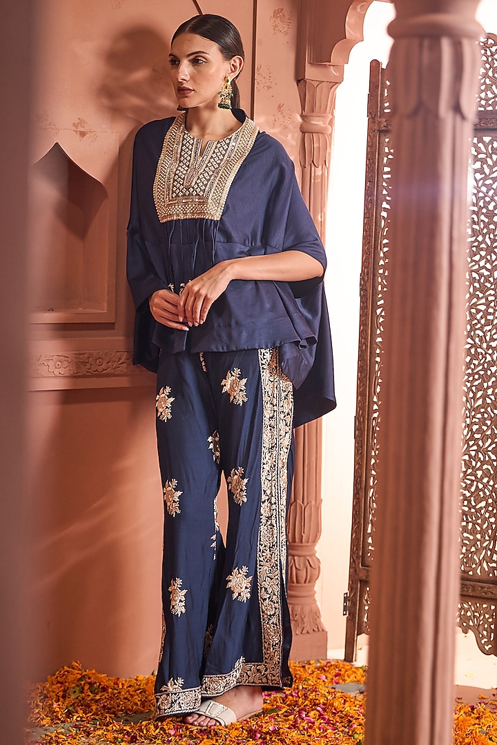 Blue Georgette Co-Ord Set by Tasuvure at Pernia's Pop Up Shop