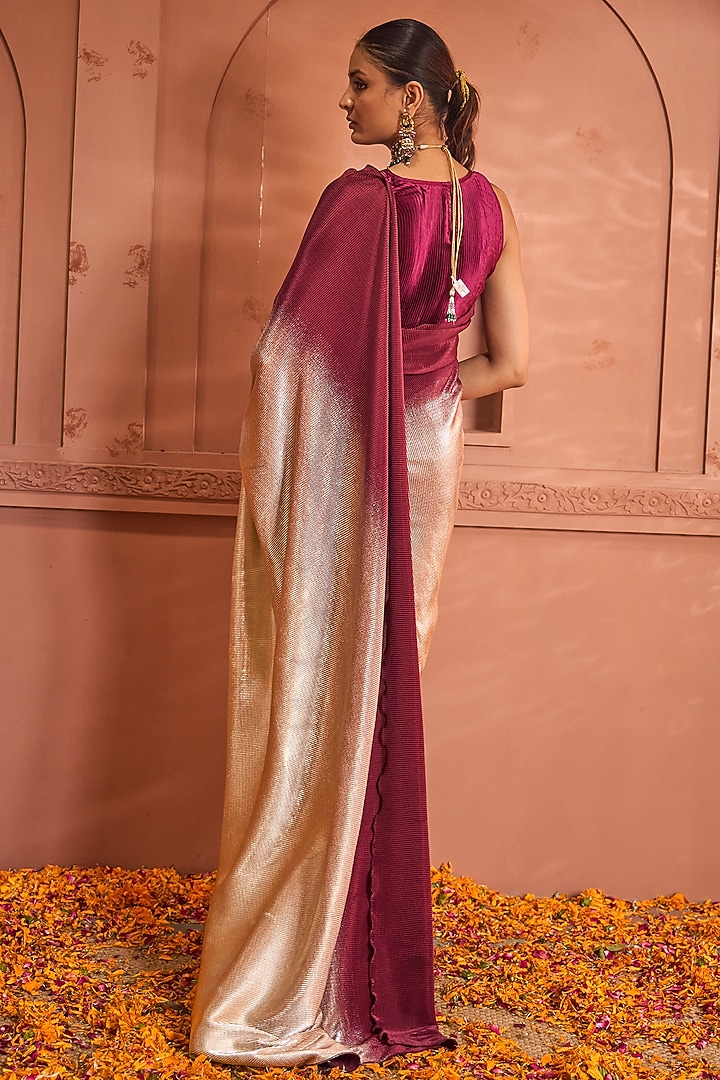 Wine Pleated Wedding Gown Saree by Tasuvure at Pernia's Pop Up Shop