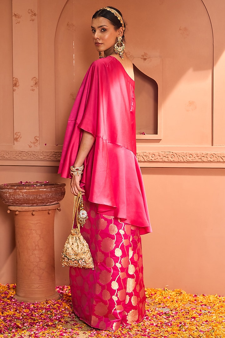 Fuchsia Brocade Silk Embroidered Kaftan Set by Tasuvure at Pernia's Pop Up Shop