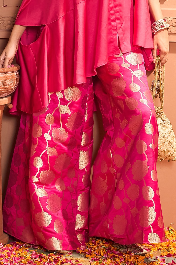 Fuchsia Brocade Silk Embroidered Kaftan Set by Tasuvure at Pernia's Pop Up Shop