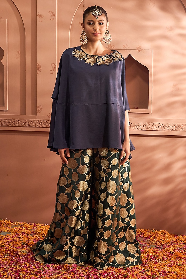 Blue Banarasi Embroidered Kaftan Set by Tasuvure at Pernia's Pop Up Shop