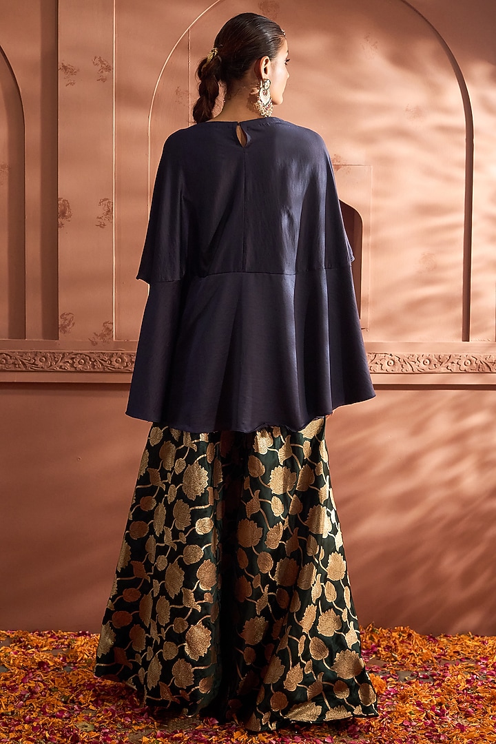 Blue Banarasi Embroidered Kaftan Set by Tasuvure at Pernia's Pop Up Shop