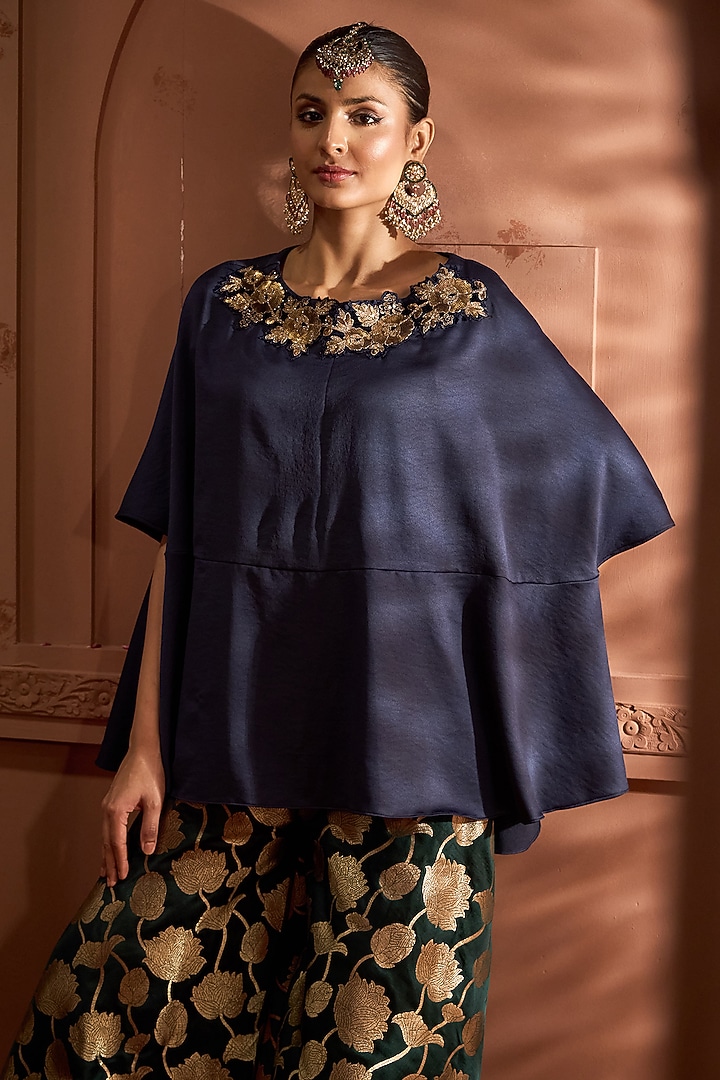 Blue Banarasi Embroidered Kaftan Set by Tasuvure at Pernia's Pop Up Shop