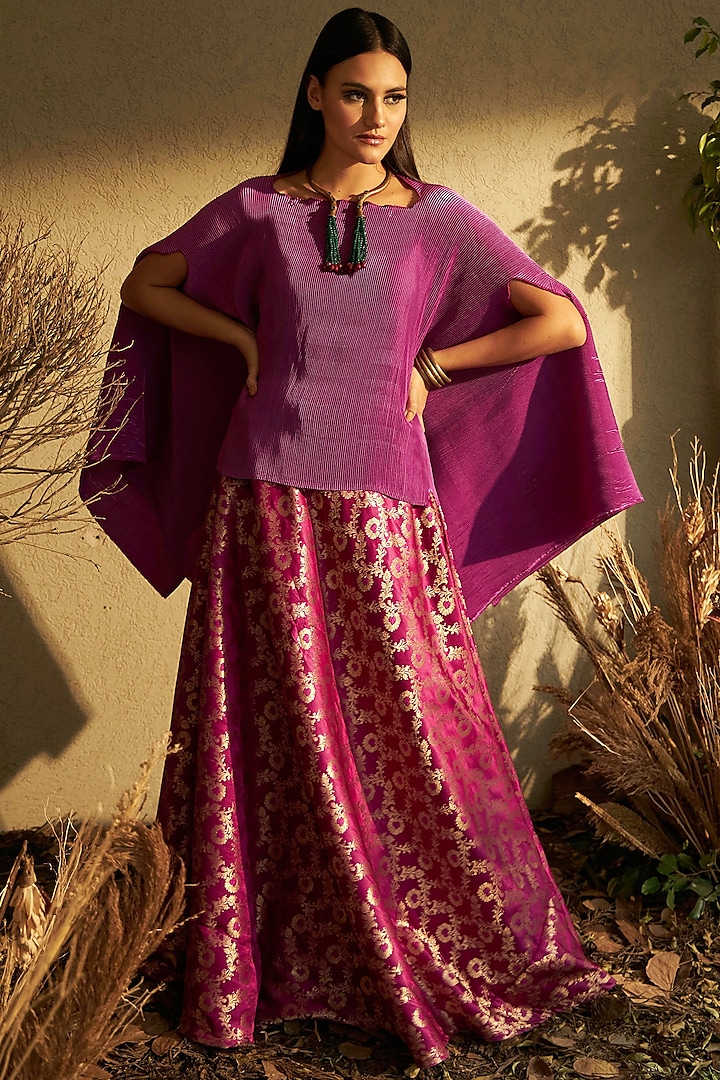 Magenta Brocade Silk Lehenga Set by Tasuvure at Pernia's Pop Up Shop