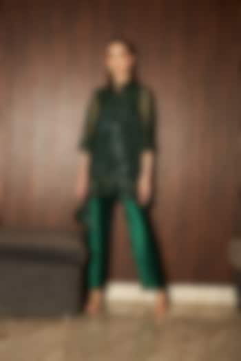 Emerald Green Sequins Net Embroidered Tunic Set by Tasuvure at Pernia's Pop Up Shop