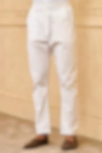 White Cotton Blend Aligarhi Pants by TASVA at Pernia's Pop Up Shop