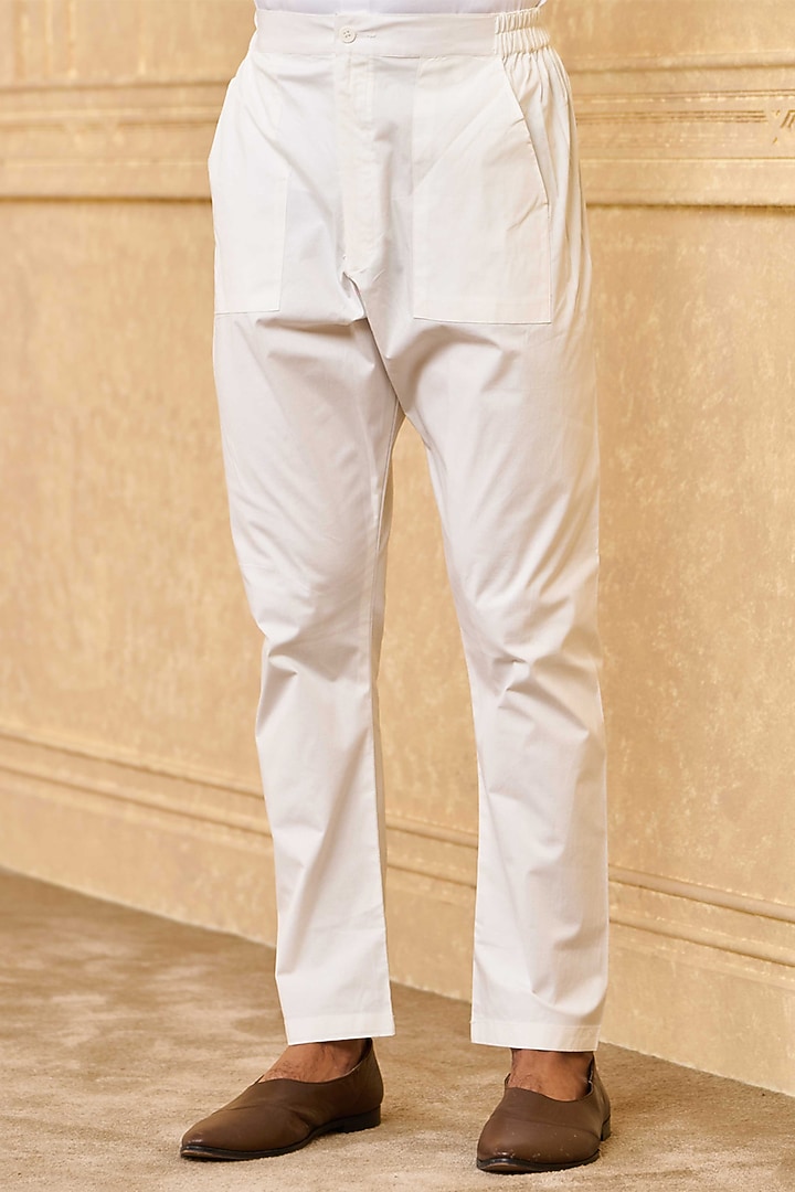 White Cotton Blend Aligarhi Pants by TASVA at Pernia's Pop Up Shop