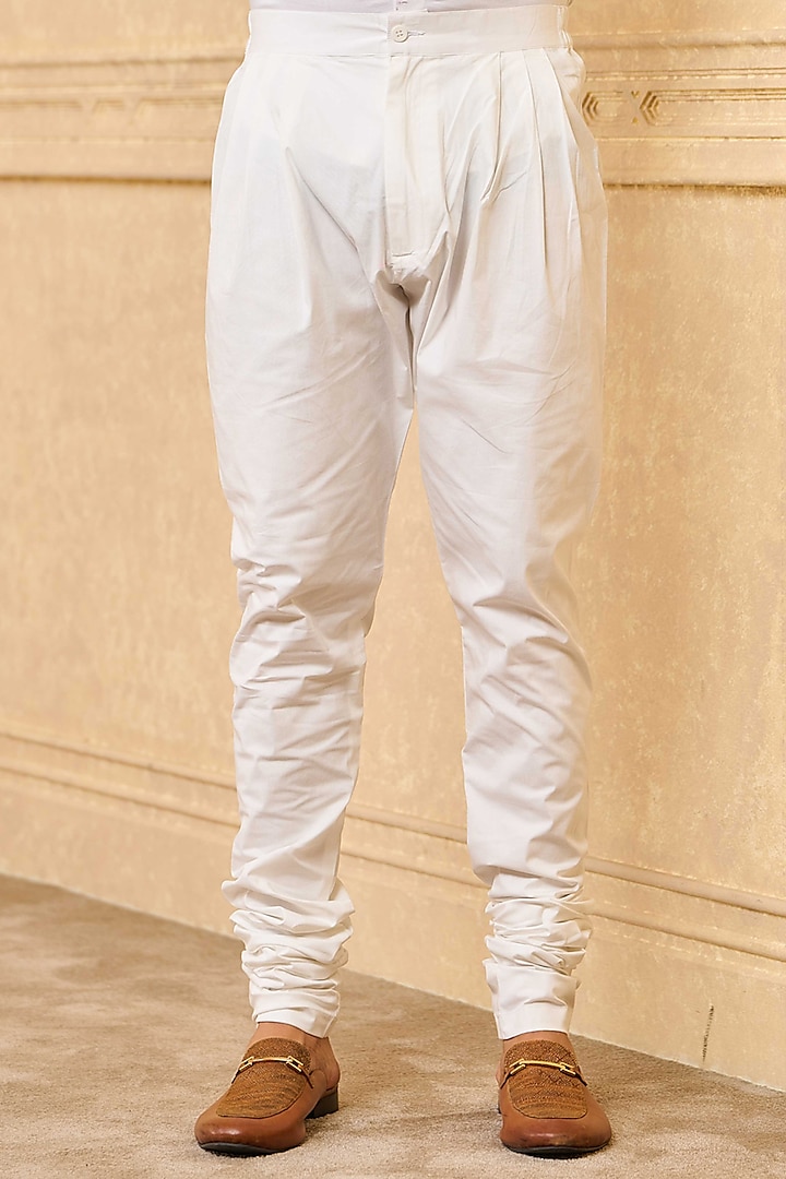 White Cotton Blend Churidar Pants Design by TASVA at Pernia's Pop Up Shop  2024