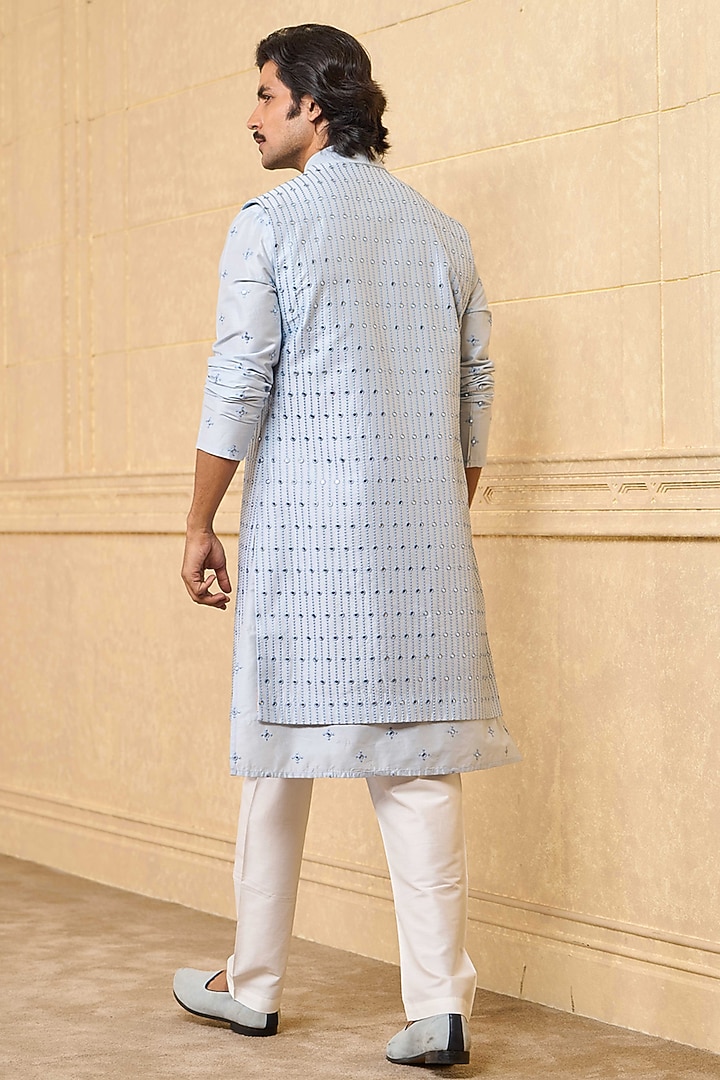 Light Blue Polyester Blend Indowestern Set by TASVA at Pernia's Pop Up Shop
