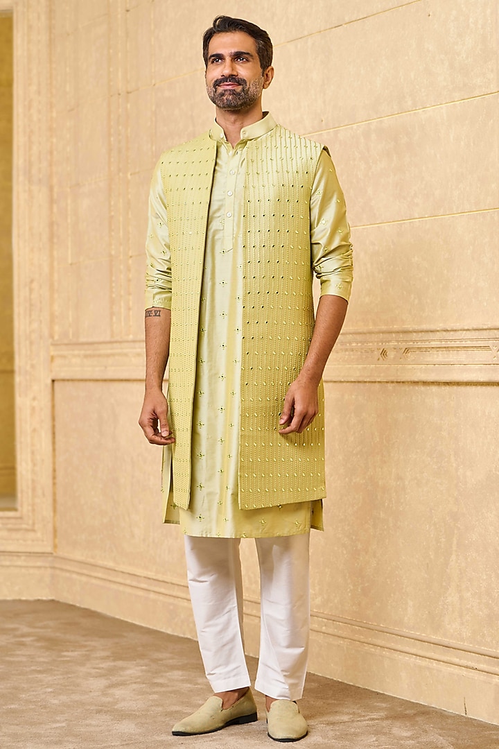 Light Green Polyester Blend Indowestern Set by TASVA