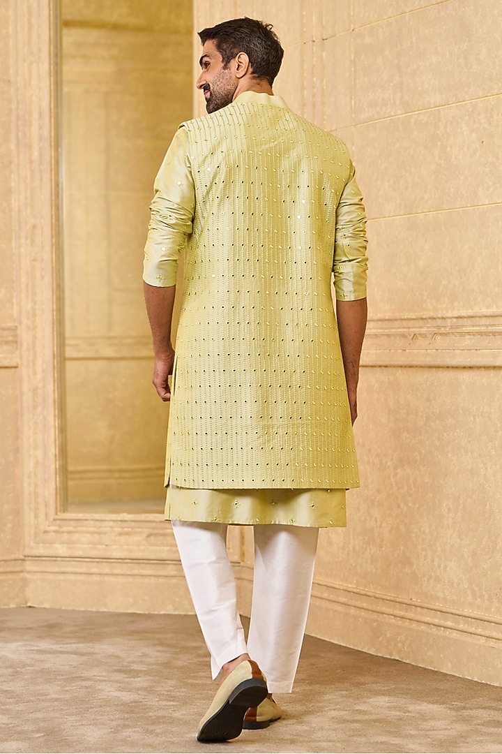 Light Green Polyester Blend Indowestern Set by TASVA at Pernia's Pop Up Shop