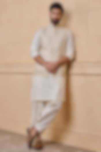 Gold Viscose Embroidered Nehru Jacket Set by TASVA at Pernia's Pop Up Shop