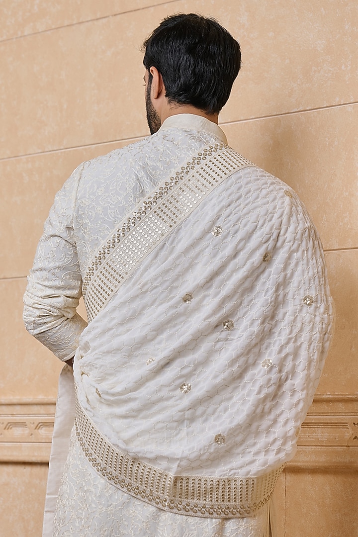 Ivory Georgette Embroidered Stole by TASVA at Pernia's Pop Up Shop