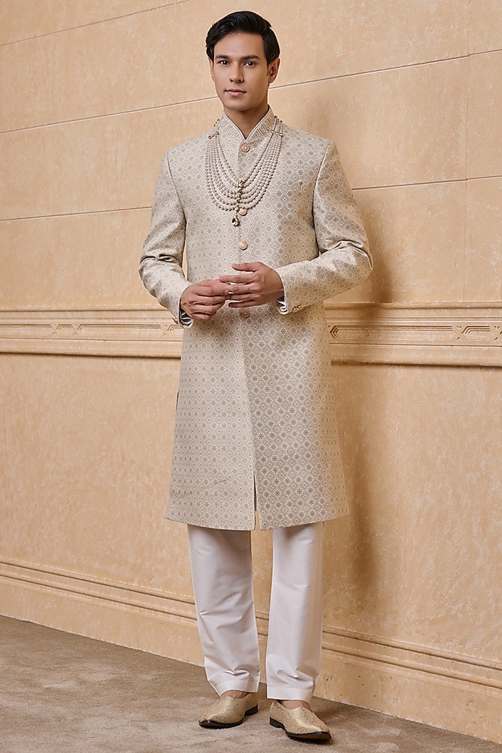 Ivory Brocade Sherwani Set by TASVA