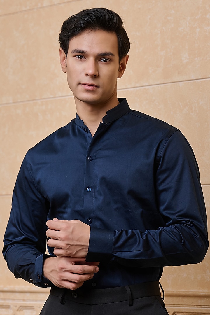 Navy Cotton Shirt by TASVA