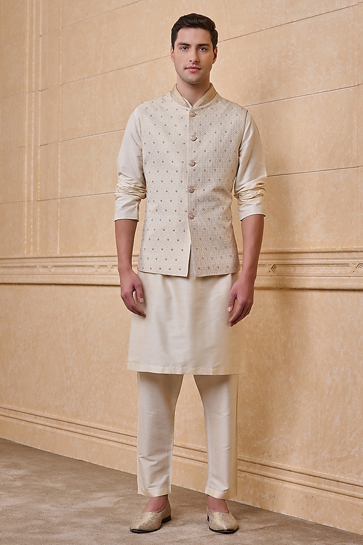 Ivory Brocade Bundi Jacket Set by TASVA