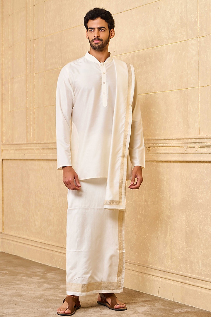 Ivory Viscose Blend Unstitched Dhoti by TASVA