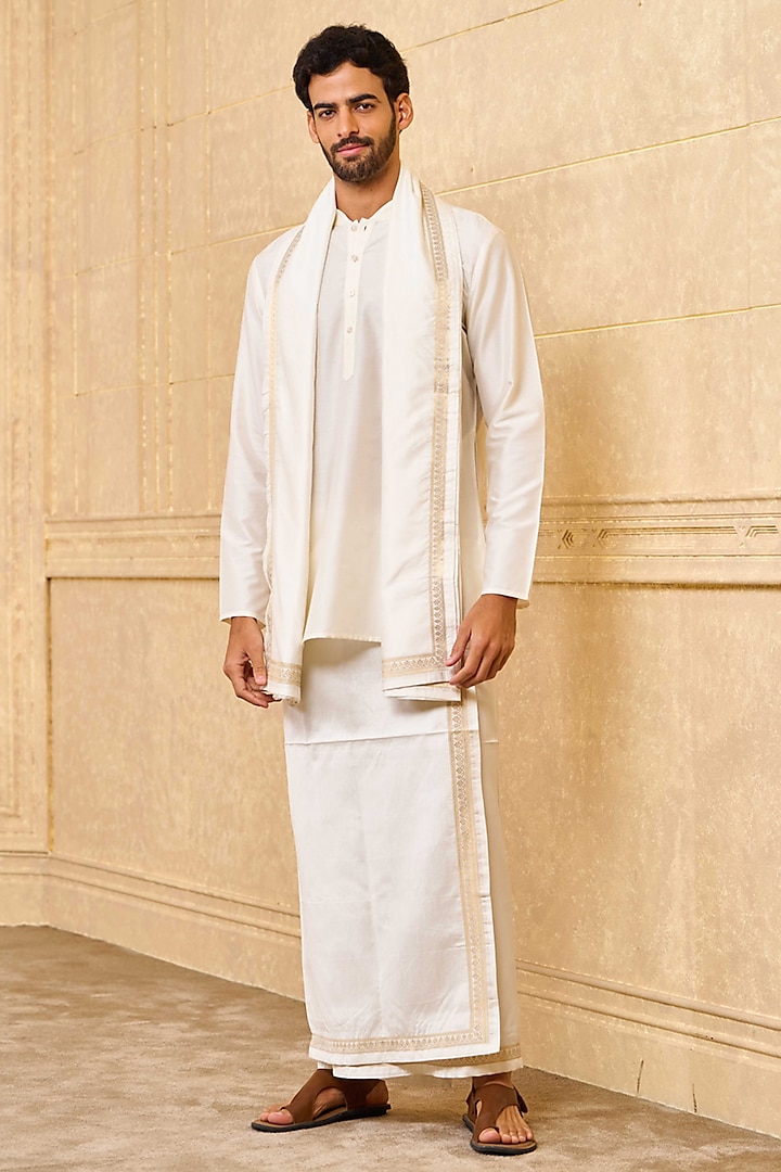 Ivory Viscose Blend Unstitched Dhoti by TASVA