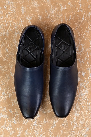 Navy Blue Leather Mojris by TASVA