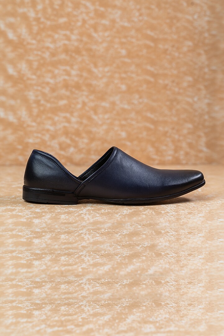 Navy Blue Leather Mojris by TASVA at Pernia's Pop Up Shop