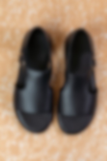Black Burnish Leather Sandals by TASVA