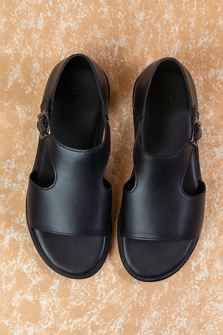 Black Burnish Leather Sandals by TASVA