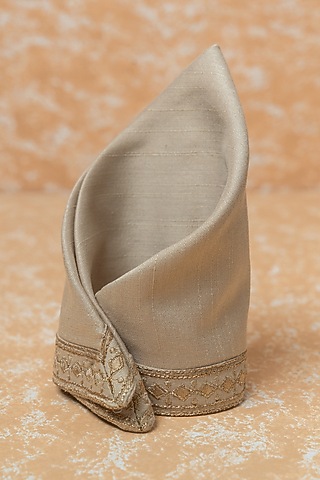 Gold Viscose Blend Embroidered Pocket Square by TASVA