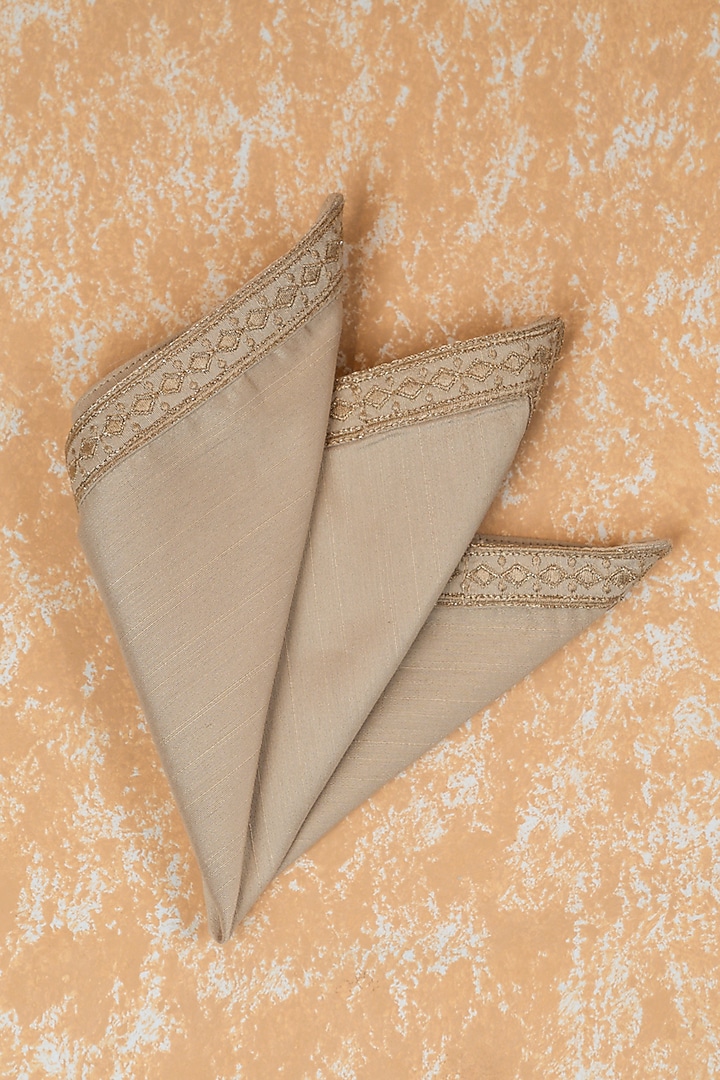 Gold Viscose Blend Embroidered Pocket Square by TASVA at Pernia's Pop Up Shop