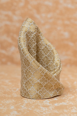 Gold Woven Zari Jacquard Pocket Square by TASVA