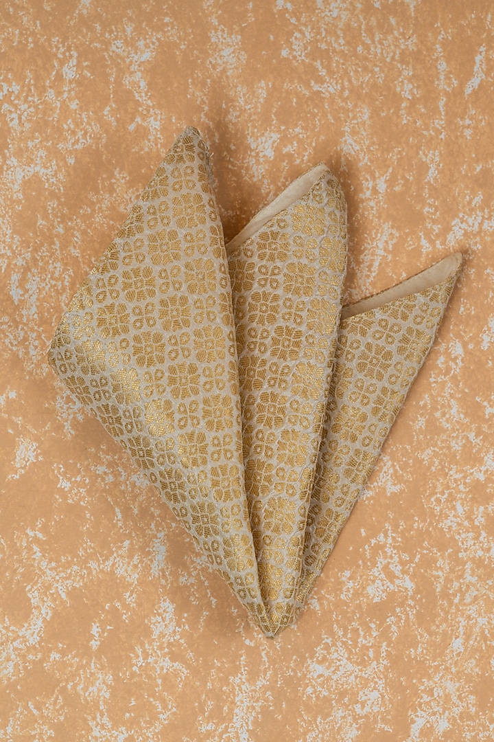 Gold Woven Zari Jacquard Pocket Square by TASVA at Pernia's Pop Up Shop
