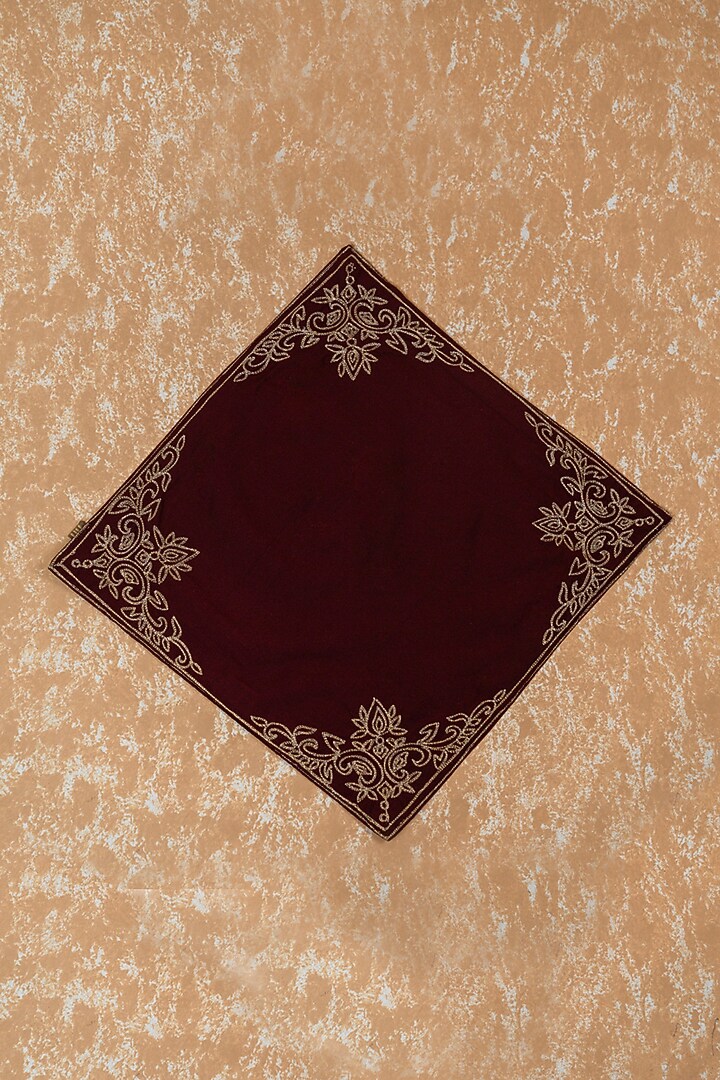 Wine Viscose Blend Embroidered Pocket Square by TASVA at Pernia's Pop Up Shop