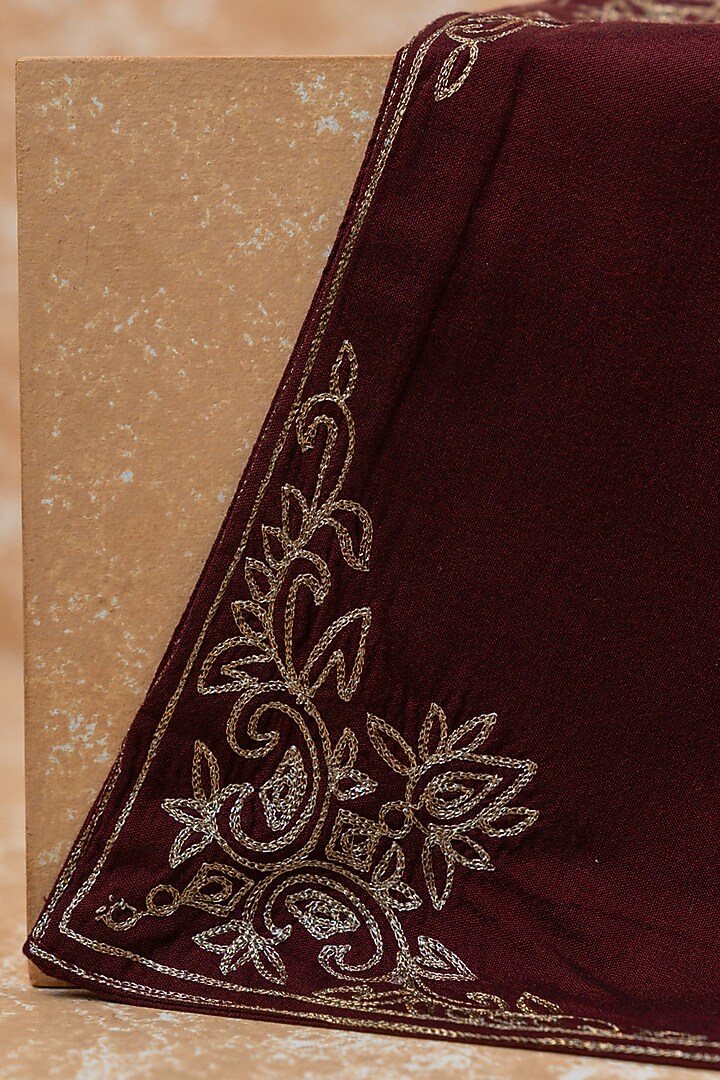 Wine Viscose Blend Embroidered Pocket Square by TASVA at Pernia's Pop Up Shop
