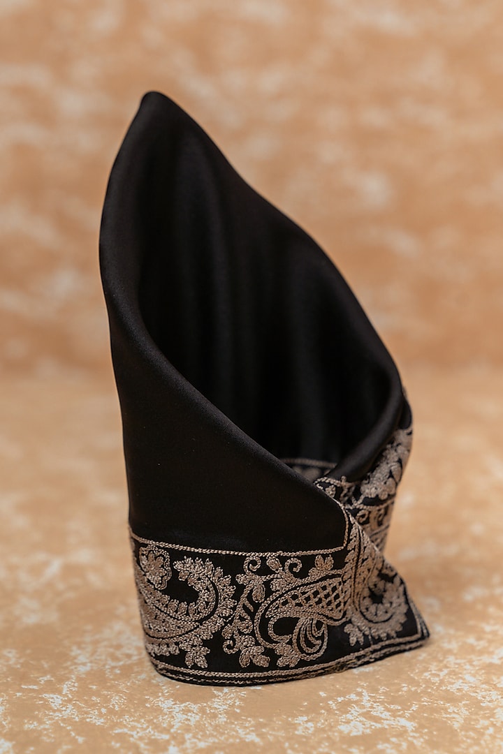 Black Polyester Embroidered Pocket Square by TASVA