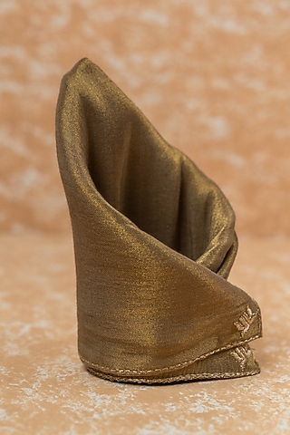 Gold Viscose Blend Embroidered Pocket Square by TASVA