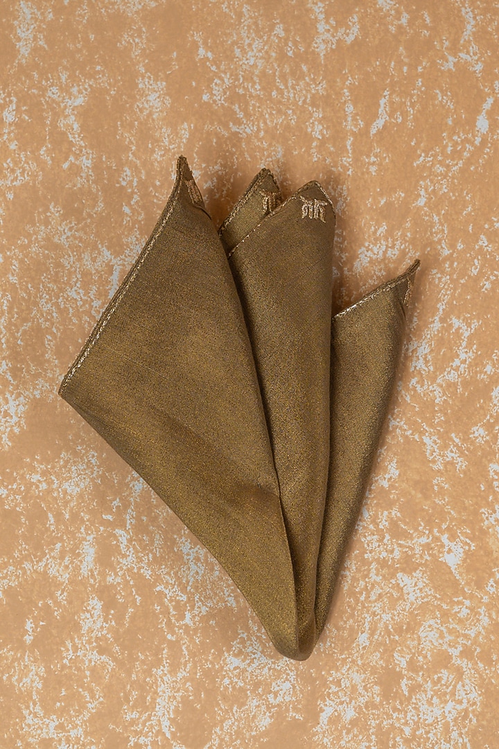 Gold Viscose Blend Embroidered Pocket Square by TASVA at Pernia's Pop Up Shop