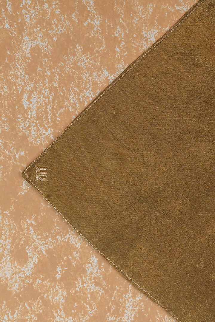 Gold Viscose Blend Embroidered Pocket Square by TASVA at Pernia's Pop Up Shop