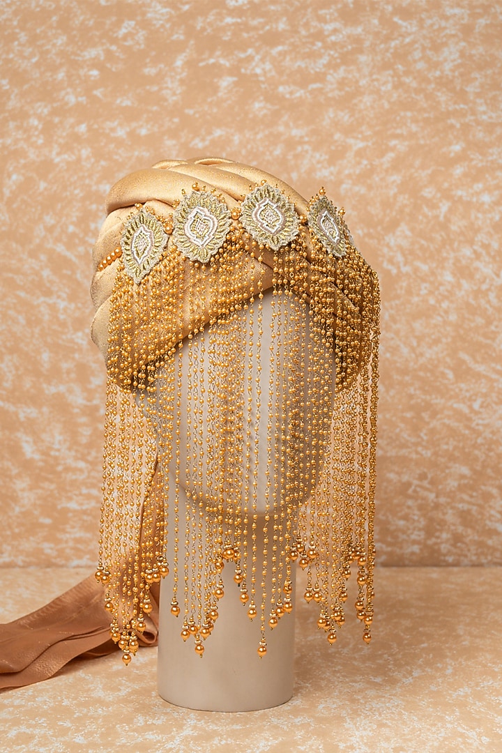 Gold Tissue Embroidered Sehra by TASVA at Pernia's Pop Up Shop