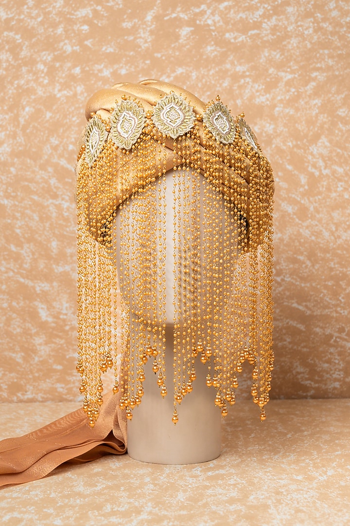 Gold Tissue Embroidered Sehra by TASVA at Pernia's Pop Up Shop