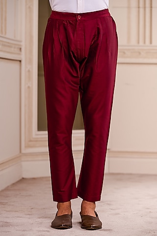 Maroon Viscose Blend Aligarhi Pants by tasva-MORE FROM TASVA