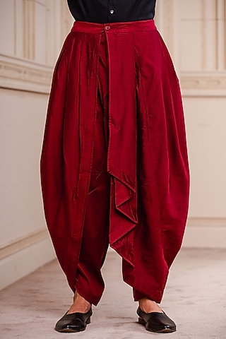 Maroon Viscose Blend Dhoti Pants by TASVA